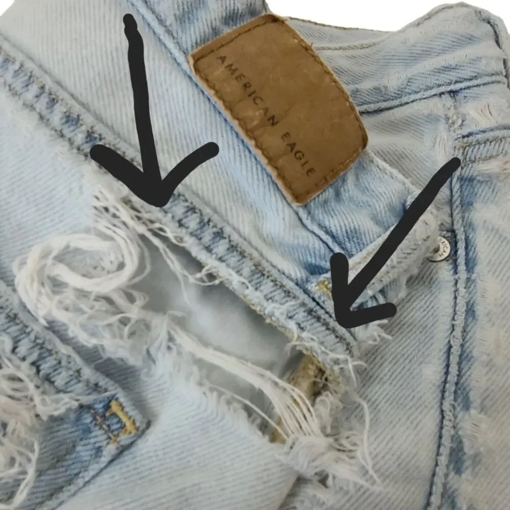 American Eagle Jean Shorts Women SZ 0 Mom Denim Blue Distressed Cut Off Festival
